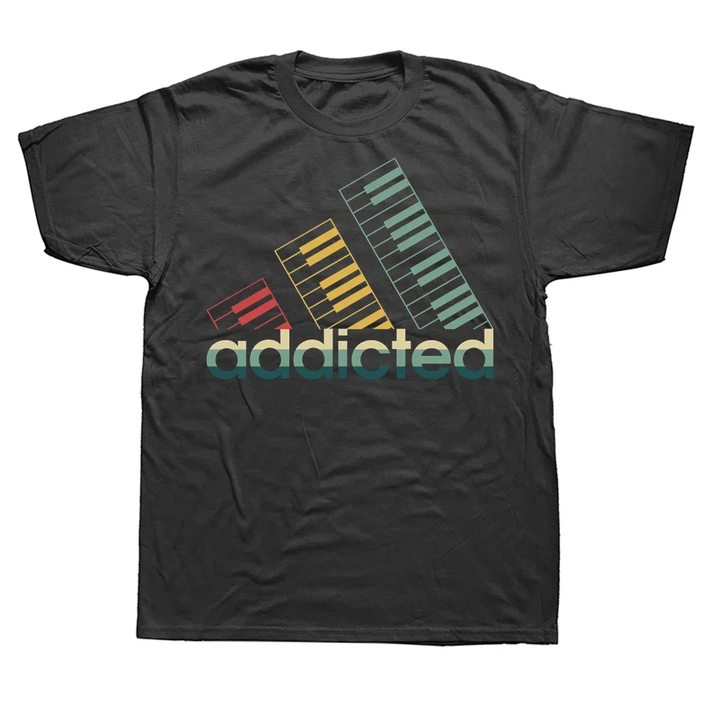 Piano Addicted Vintage Classic T Shirts Cotton Streetwear Short Sleeve Birthday Gifts Music Band Keyboard Player Pianist T-shirt