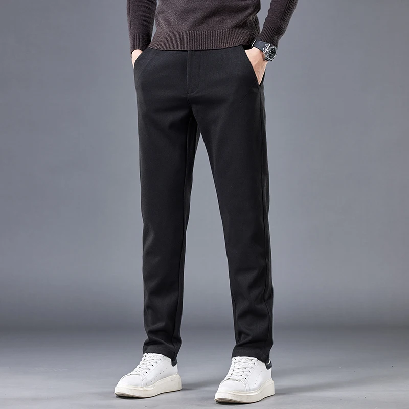 Fashion Slim Stripe Men\'s Pants Elastic Waist Business Suit Stretch Thick Korea Formal Trousers Male Brand Clothing 28-38