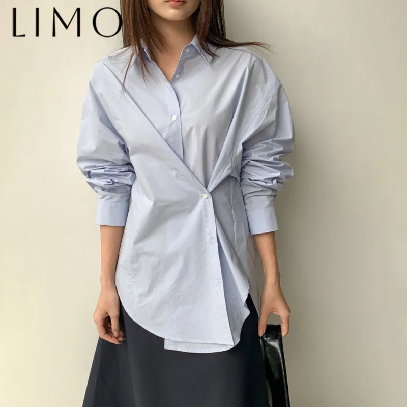 

LIMO Women's Designer Casual Loose Fit Lapel Collar Irregular Button Two-Piece Blouse Minimalist Premium Spring Summer 2025