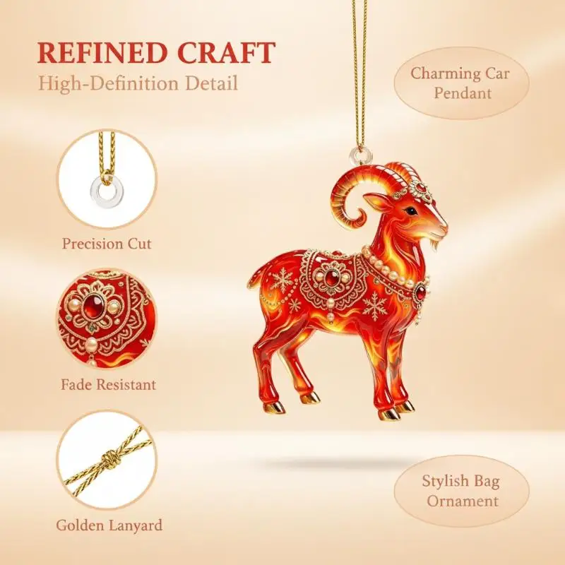 2D Flat Goat Hanging Ornament: Acrylic Shining Goat Pendant Simulation Artificial Rhinestone Christmas Tree Ornament Bag Charms