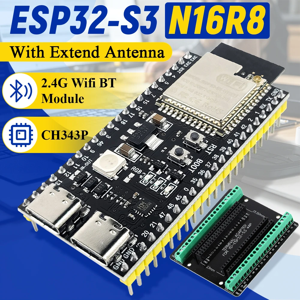 ESP32 S3 Development Board with Expansion Adapter Kit 2.4G Wifi BT Module MCU ESP32-S3 N16R8 44Pin Type-C ESP32-S3