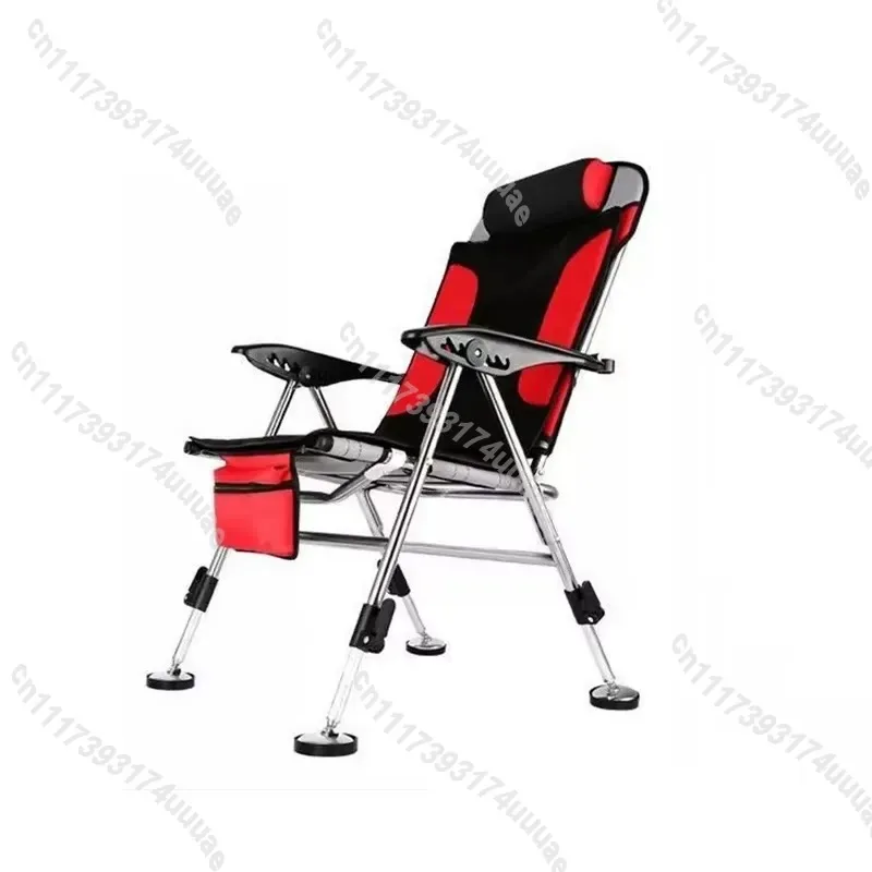 Portable Outdoor Retractable Fishing Chair with Pillow and Armrests Adjustable Folding Stool for Camping Hiking Beach