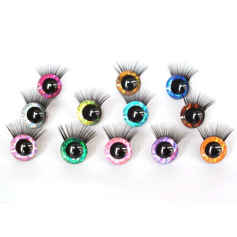 10pcs 9mm 13mm 20mm 22mm round toy safety glitter eyes with black eyelash tray with handpress washer strange EYES