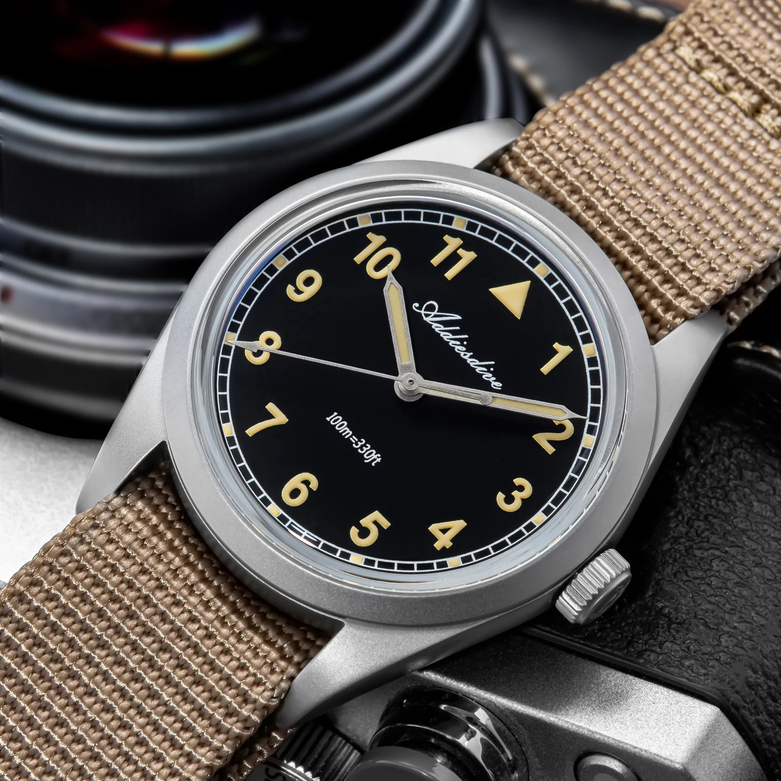 ADDIESDIVE Outdoor Sports Men's Quartz Watches VH31 Bubble Mirror Glass Stainless Steel 36MM Waterproof Watch NEW Military Style