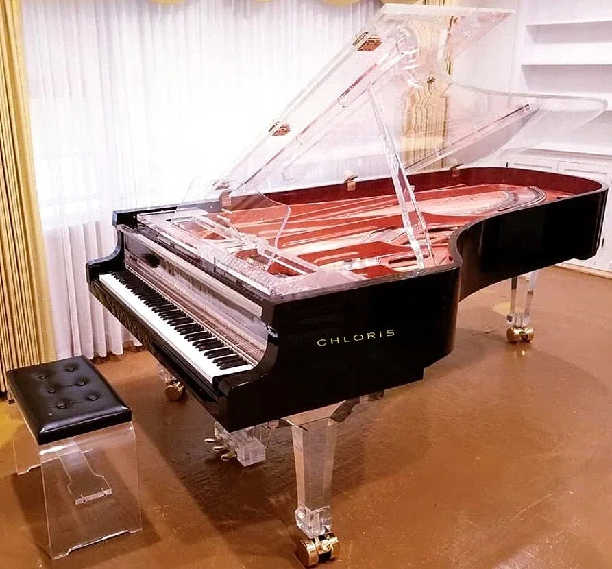 Luxury Hotel Furniture Half Clear Acrylic Concert Grand Piano 275 For Sale