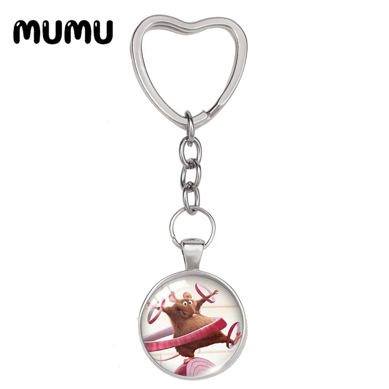 2024 New Ratatouille Rat Remy Heart Keyring Funny Keychain Glass Dome Cabochon Jewelry Gifts Children