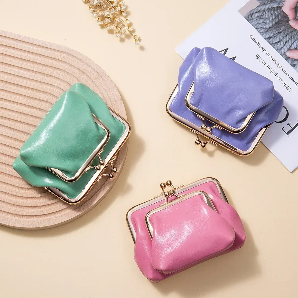 2024 Fashion Brand Double Layer Change Wallet Multifunctional Genuine Leather Coin Purses Clip Multi Card Retro Wallet for Women