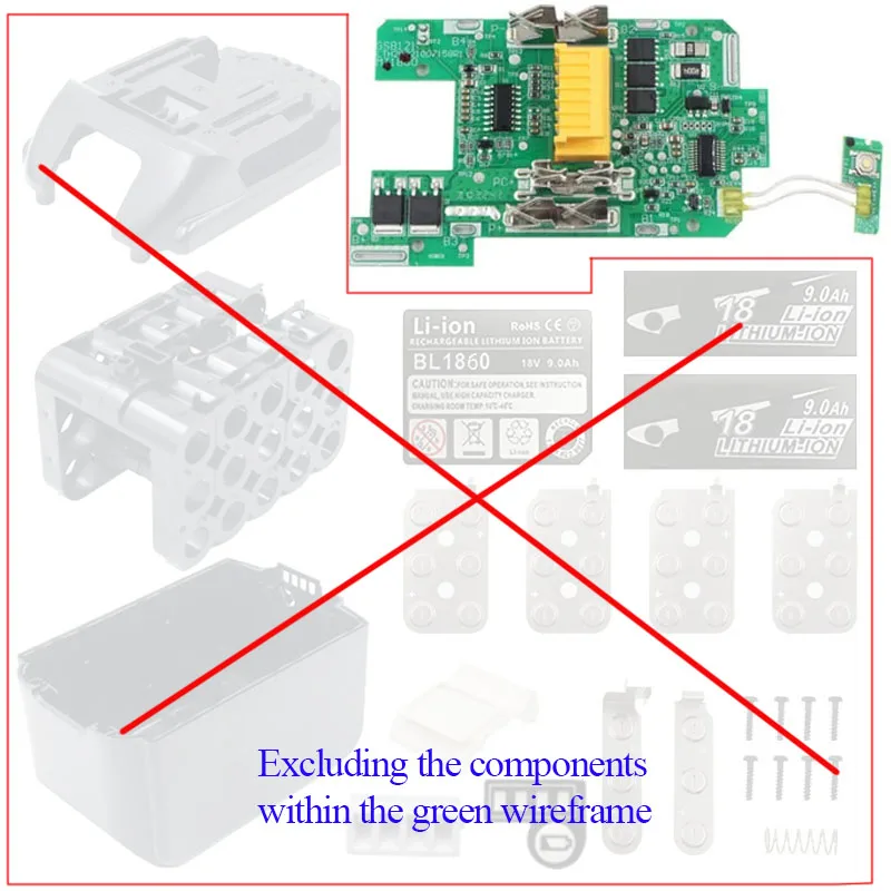 BL1890 Power Tool Accessories Li-ion Battery PCB Charging Protection Circuit Board Shell Box For Makita 18V 9.0Ah  BL1860 BL1830