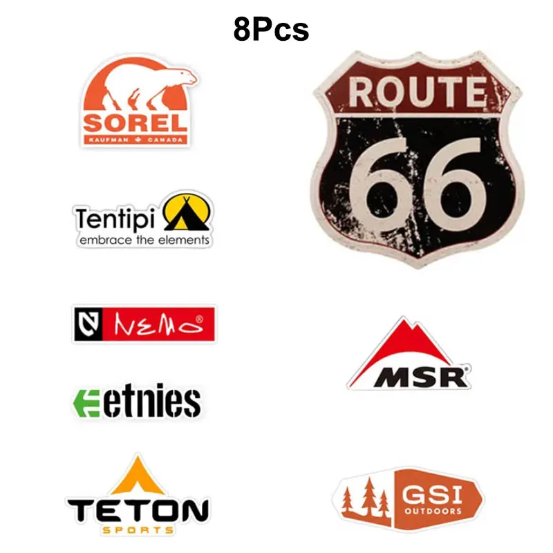 8 Pcs/set Clearance Sales Outdoor Sports Brand Logo Stickers Camping Ski Decals Matte Pegatinas For Car Bike Laptop Snowboard