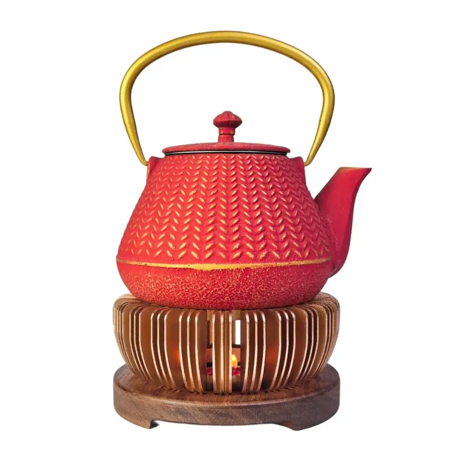 

Set with 33.8oz Small Cast Iron Tea Pot and 5.9 Teapot Warmer, Aluminum Alloy Tea Warmer for Tea Kettle, Candle Heater for Heati