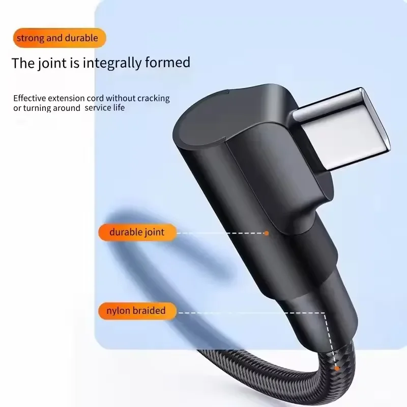 90 Degree PD 100W USB C Fast Charging Braided Cable For iPhone 15 16 17 Samsung Huawei Honor Xiaomi Redmi POCO Type C to Type C