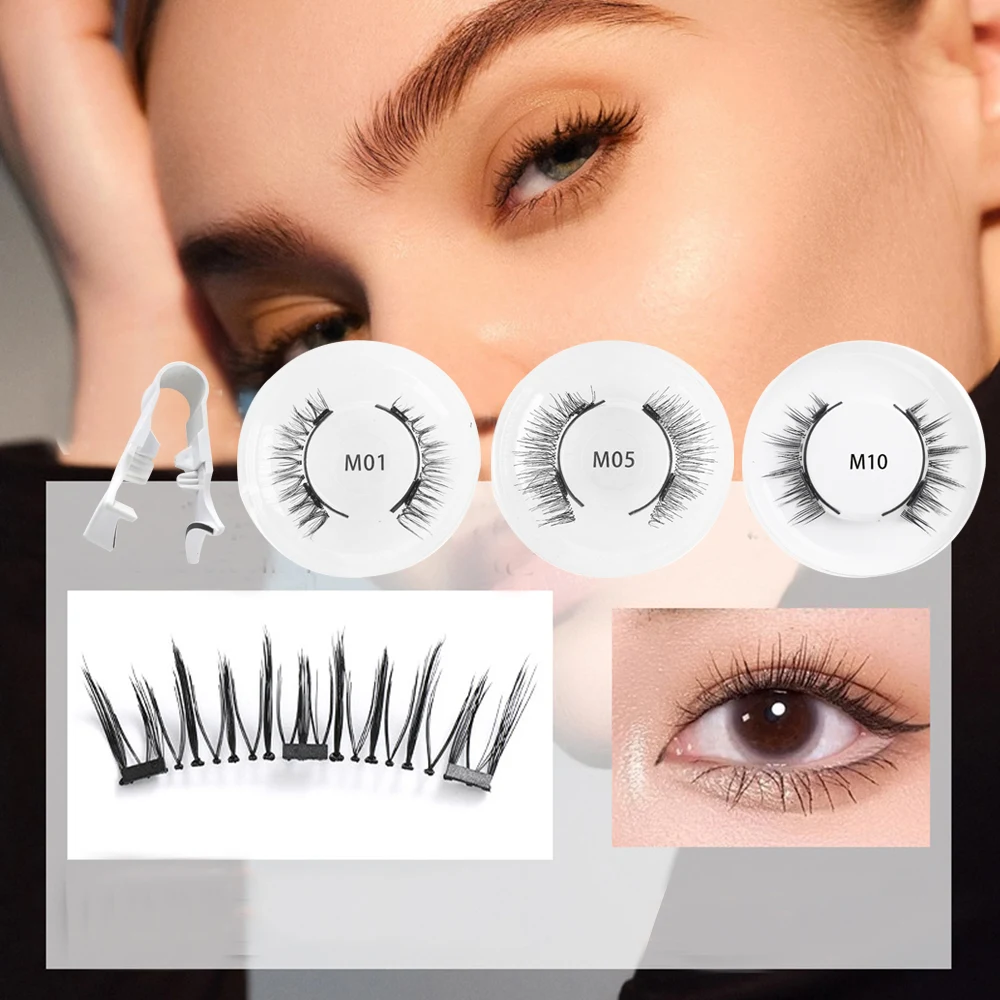 1pair Magnetic False Eyelashes With Tweezers 3D Natural Effect Magnetic Eyelashes Reusable Lashes Supplies Makeup Tool Kit