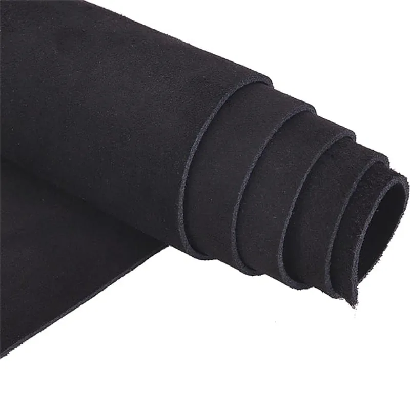 Black Suede Split Leather, Genuine Leather, Top-Grain Cowhide Material, 1.5mm Napped Leather for Snow Boots, Leather Goods, and