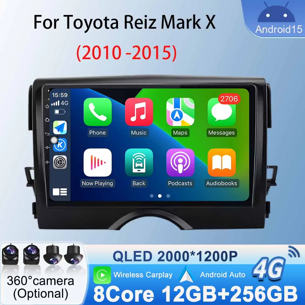 

Multimedia Player Car Radio for Toyota Reiz Mark X 2010 -2015 GPS Navigation Android 15 Head Unit BT Stereo Carplay Android Auto