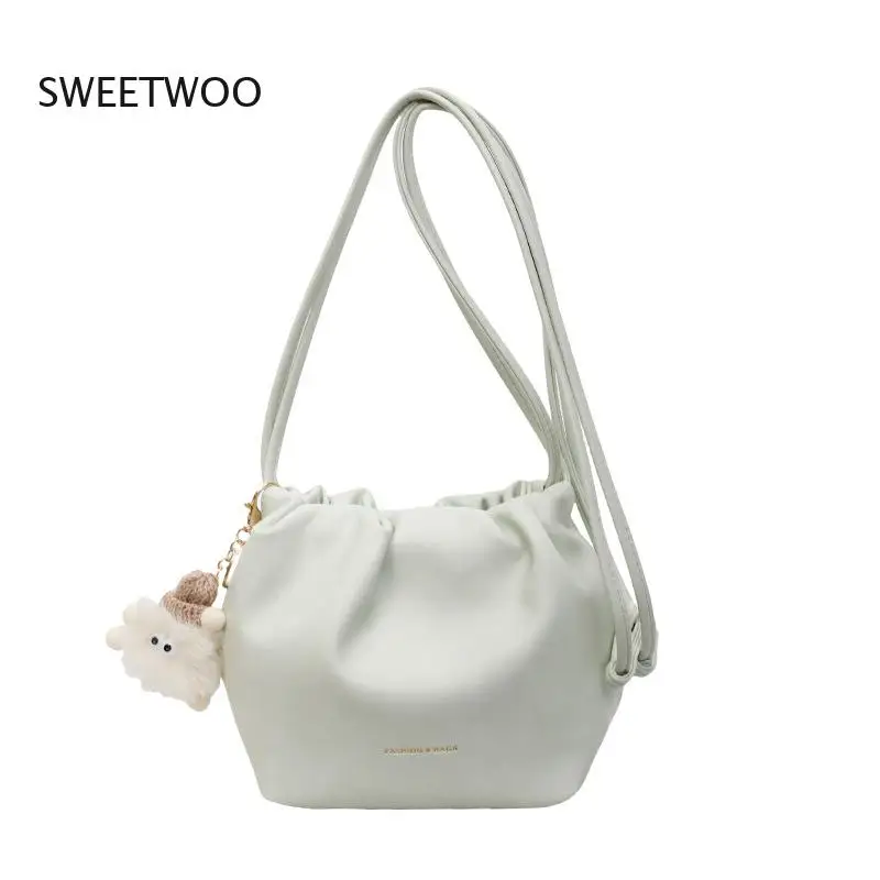 

Multi-Color Ruched Shoulder Bag, Casual Drawstring Tote with Detachable Strap, Perfect for Work & School