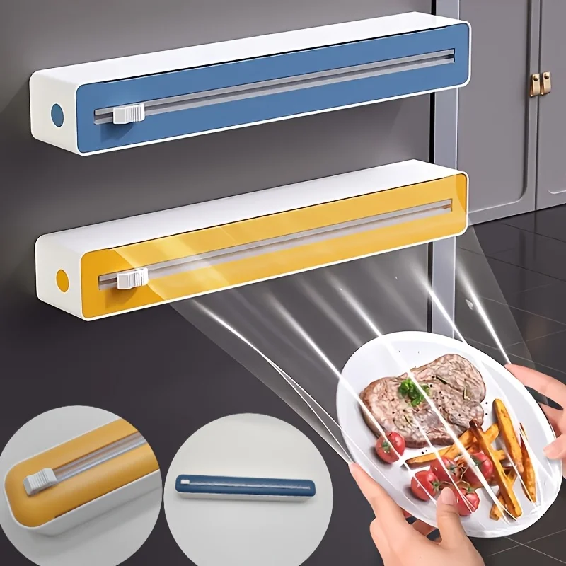 Wrap Dispenser & Aluminum Foil Dispenser- Fresh Seal Plastic Wrap Cutter with Slide Track, Reusable Food-Safe Manual Kitchen