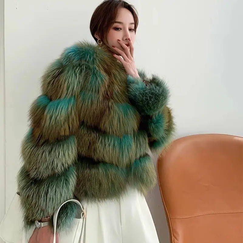 Lady Natural Fox Fur Jackets 2024 Winter Fashion Cropped Fur Coats Women\'s 100% Real Fox Outerwear