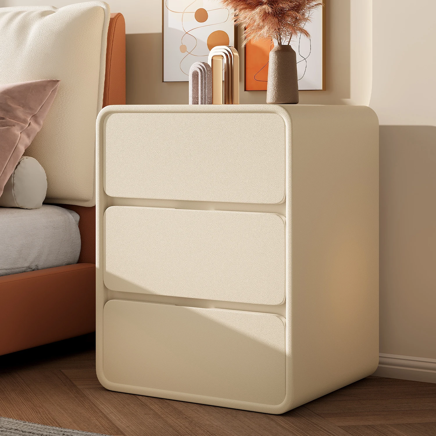 

Cream Designer Nightstands Organizers Pretty Minimalist Makeup Bedside Table Small Space Storage Box Nachttisch Home Decoration