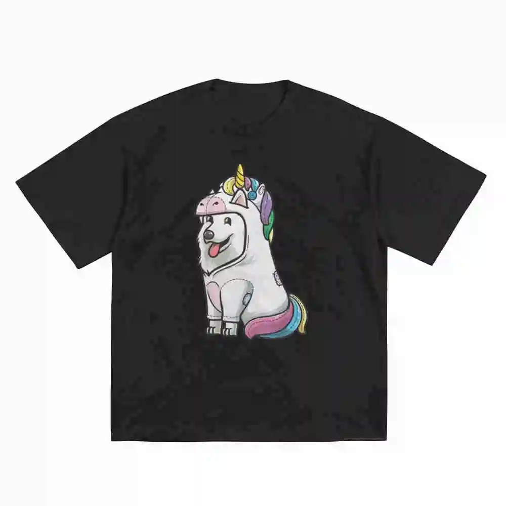 White Swiss Shepherd Dog Unicorn Costume Short Sleeve Tee 100% Cotton T-Shirt