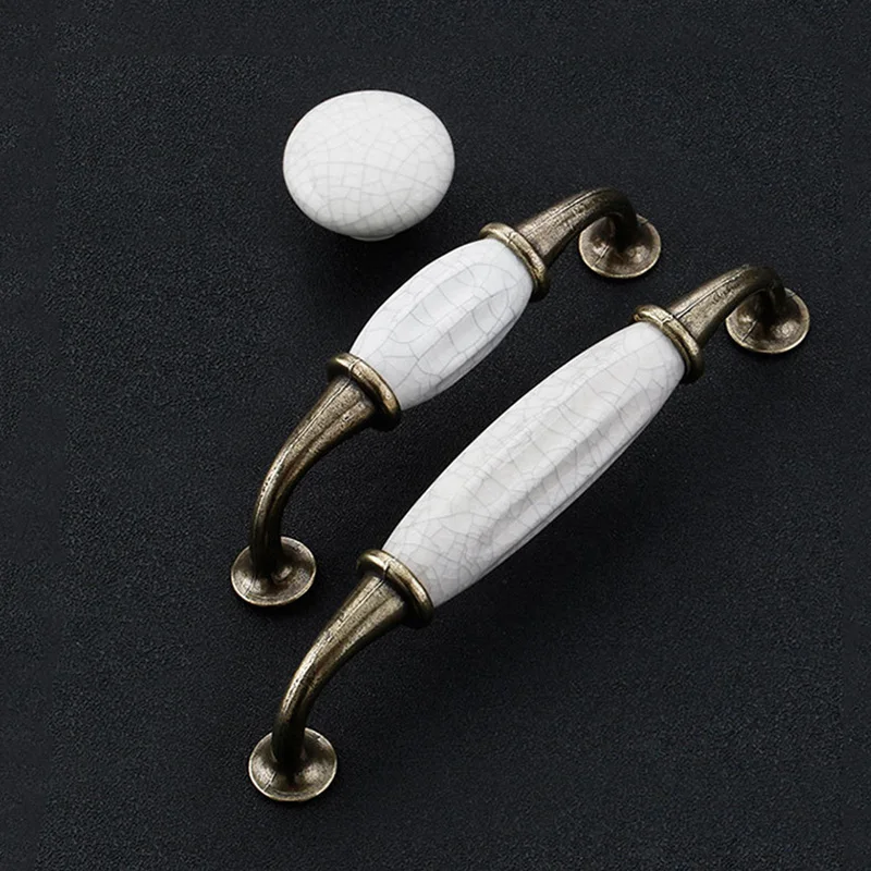 European Crack Ceramic Cabinet Drawer Handle Antique Ceramic Wardrobe Door Pull Knob Chinese Style Furniture Drawer Pull Handle