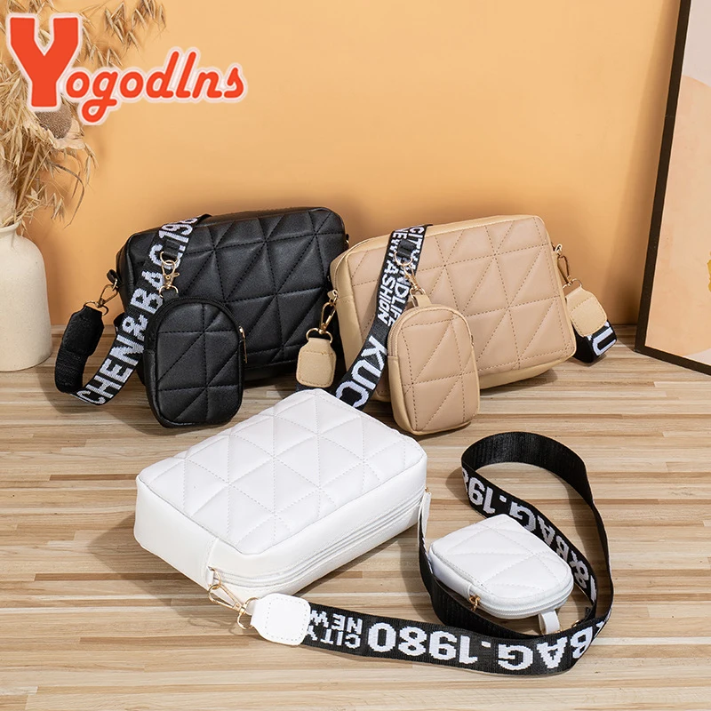 Yogodlns Brand Crossbody Bags Luxury Handbag For Women 2 Pc/Set PU Leather Plaid Quilted Shoulder Messenger Bag Bolso Mujer