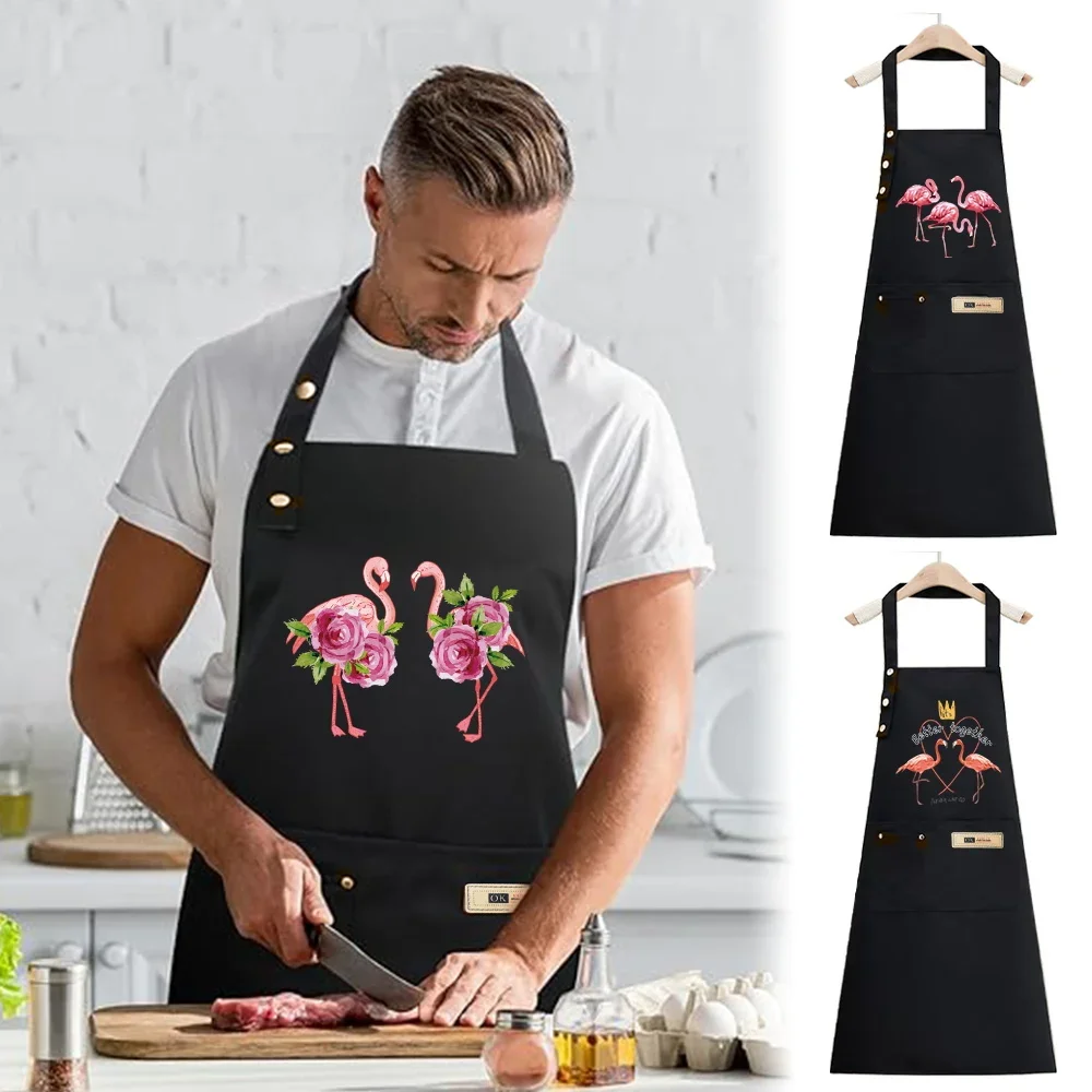 Apron Cook Clothes Kitchen Essential Adjustable Straps flamingo Multiple Pocket Waterproof Stain-Resistant Baking Accessory