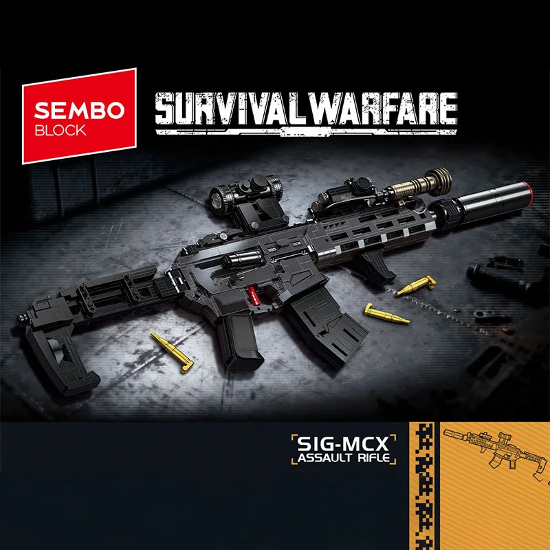 SEMBO BLOCK Cool Sig-MCX Assault Rifle Assembly Building Blocks MOC Gun Firearm Models Collectible Ornaments DIY Birthday Gifts