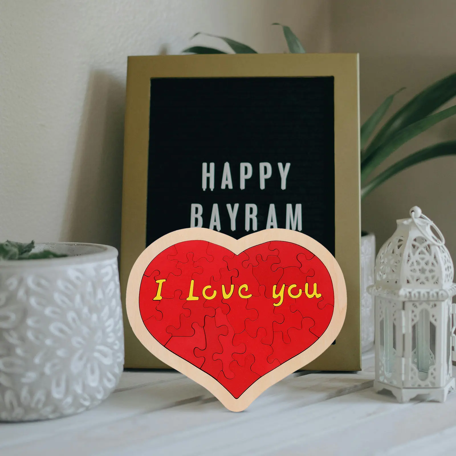 

1 Set Wooden Heart Puzzle Valentine Wedding Anniversary Romantic Prop Handmade Heart Shaped Jigsaw Puzzle Board for Party