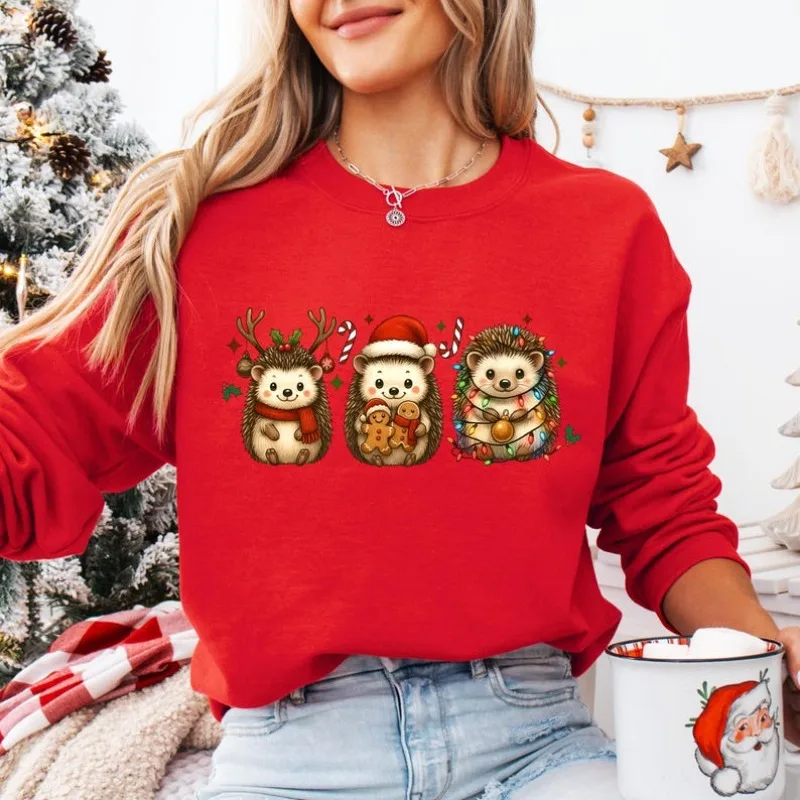 عيد الميلاد القنفذ العرق، سترة قبيحة الأسرة الرجعية أضواء عيد الميلاد منامة عرق هدية لها عيد الميلاد هدية الشتاء الحرارية هوديي