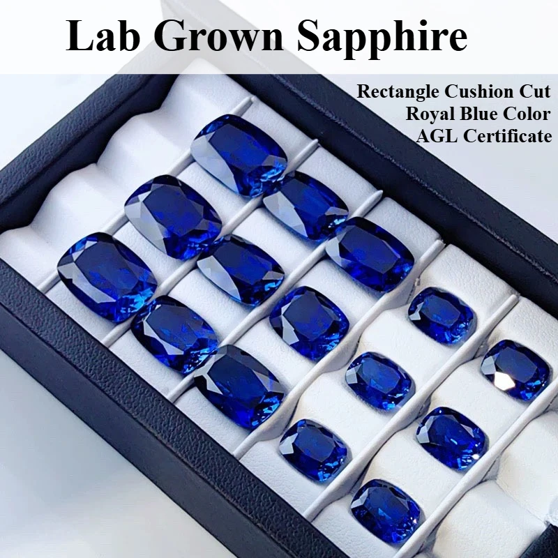Lab Grown Sapphire Rectangle Cushion Cut Royal Blue Color DIY Jewelry Making Ring Main Materials Selectable Certificate