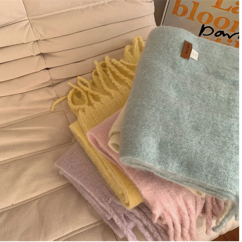 2023 Winter Cashmere Scarf Women Thick Warm Pashmina Shawls Wraps Solid Color Tassel Lady Blanket  Female Foulard Thick Blanket