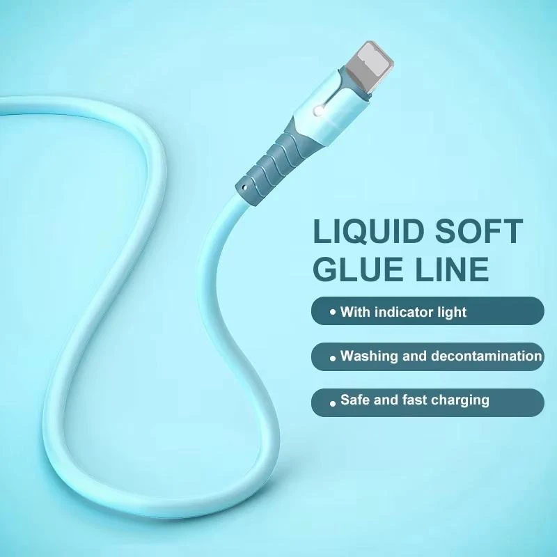 Fast Charging USB/Type-C to Lightning Cable Liquid Soft Silicone Data Cord For iPhone IPad AirPods Mobile Phone Charger Wire