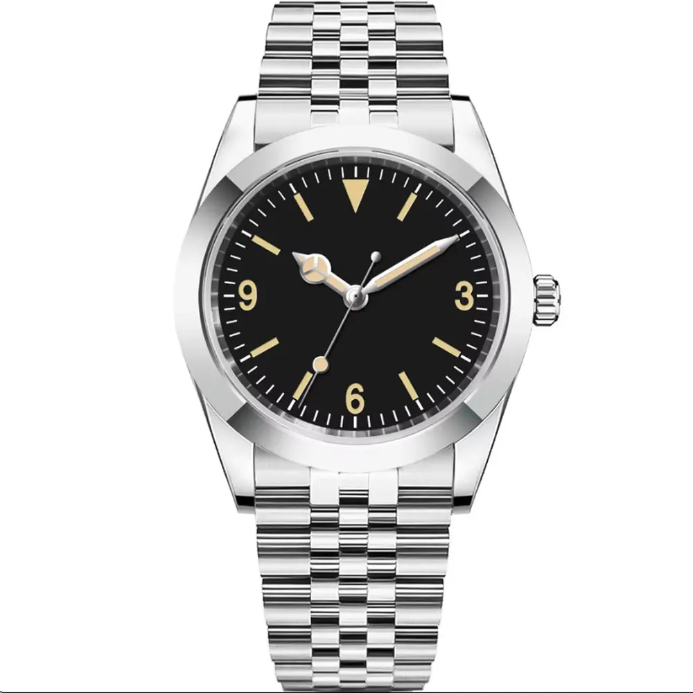 36 مللي متر/39 مللي متر 10ATM الأسود الهاتفي مضيئة رجل ساعة شعار مخصص الياقوت الزجاج الميكانيكية التلقائي الرجال الساعات #3