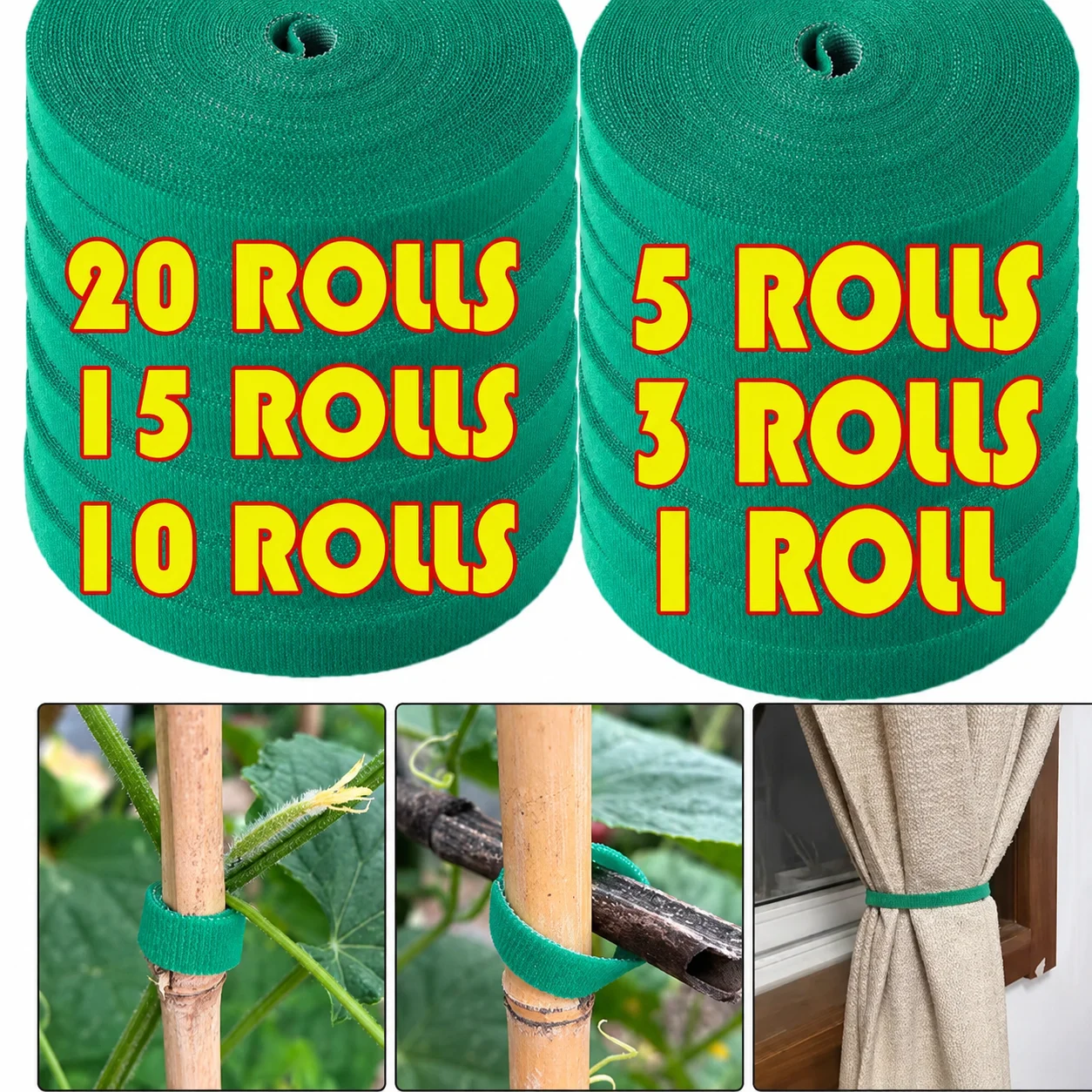 Self Adhesive Plant Nylon Cable Tie Green Adjustable Hook Loop Support Garden Twine Reusable Fastener Tape Strips