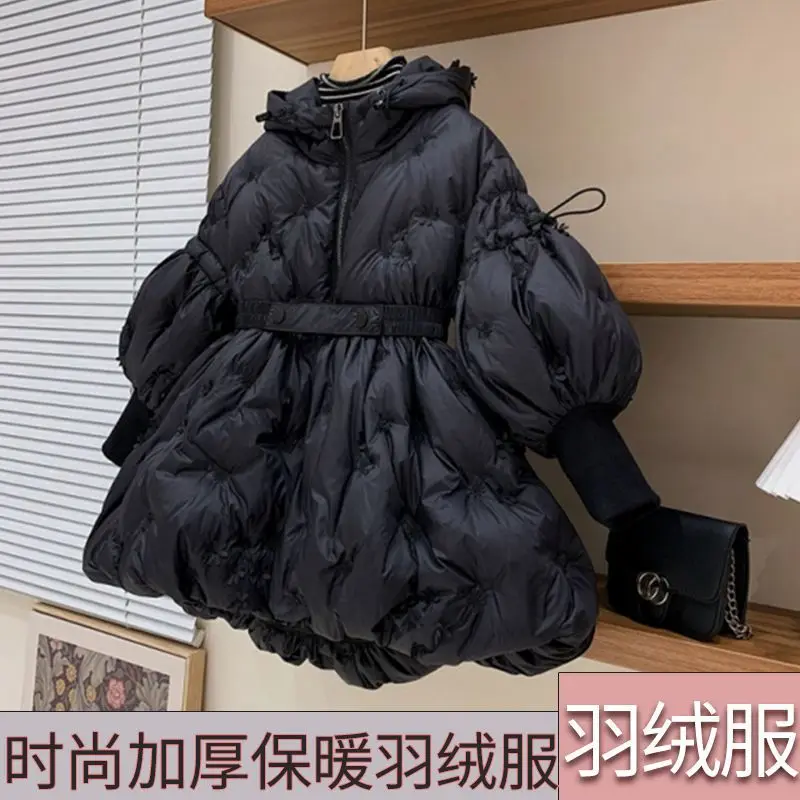 

Down Jacket Outerwear Outfit Coats Tops Casual Fashion Kids Child Clothing Winter Girls French Lantern Sleeves Embroidery Warm