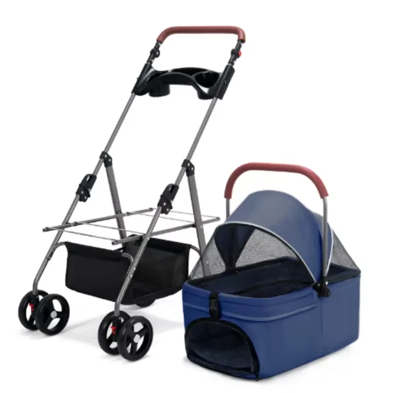 Good stuff Pet dog stroller 4 wheels with storage basket handle foldable waterproof easy to clean cat dog outdoor stroller