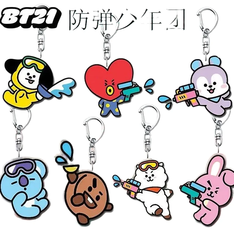 

Акриловый брелок BT21 с аниме-персонажами, милый мультяшный дизайн, кавайный, унисекс, парный, для рюкзака, аксессуар, подарок.
