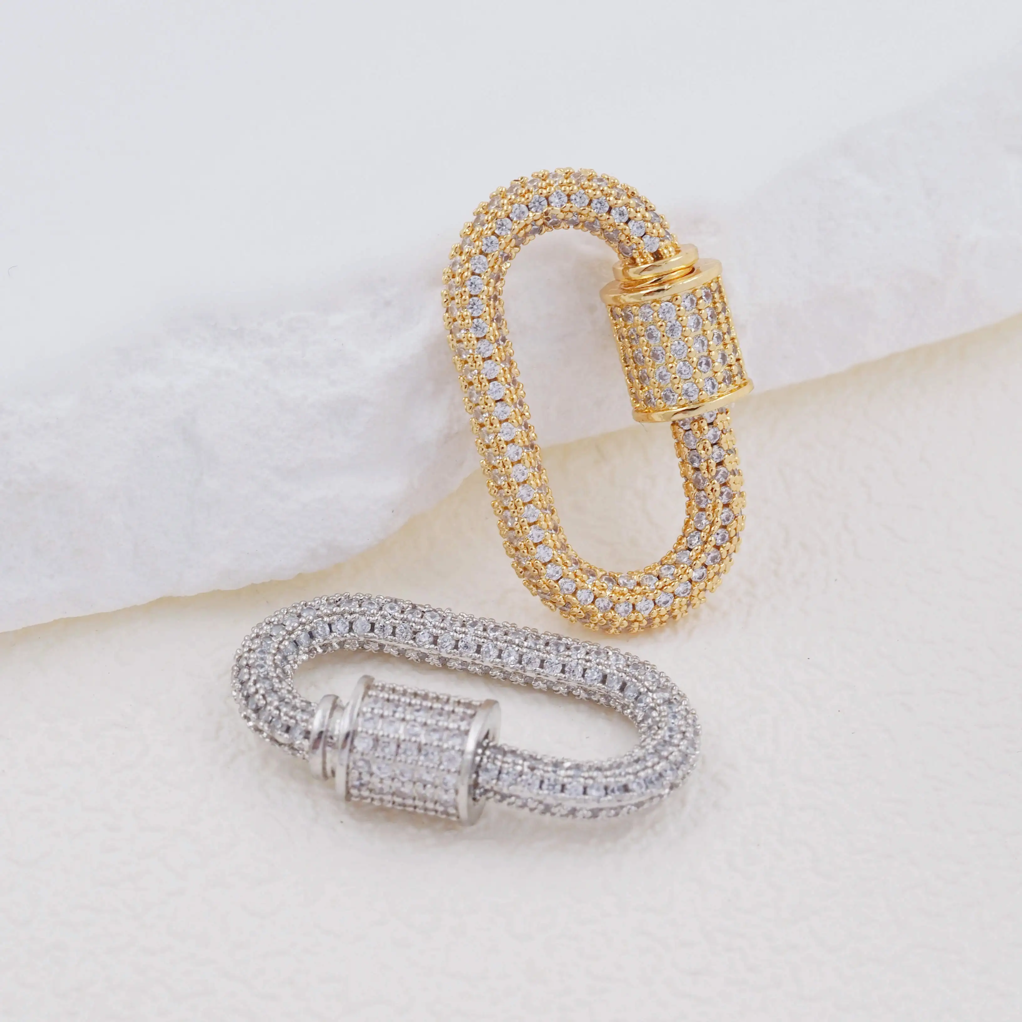 Luxury Carabiner Clasp Charms Jewelry Accessories, Brass Pave Zircon Climbing Button Pendant Necklace Bracelet Connector Jewelry