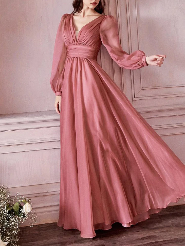 Plus Size Bridesmaid Dresses Tulle V-Neck Long Sleeve Floor-Length A-Line Sweep Train Formal Occasion Party Evening New 2023