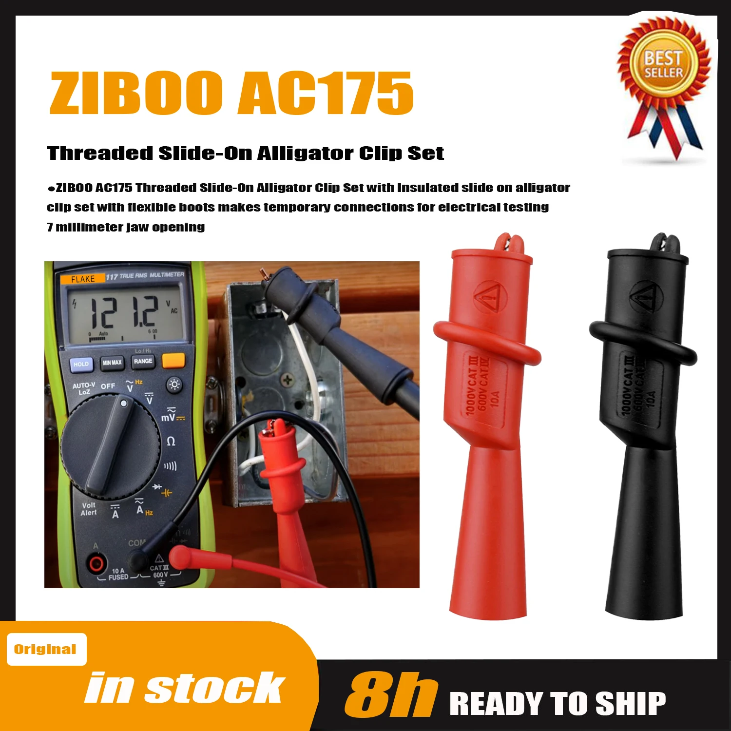 ZIBOO AC175 Threaded Slide-On Alligator Clip Set with Flexible Boots.