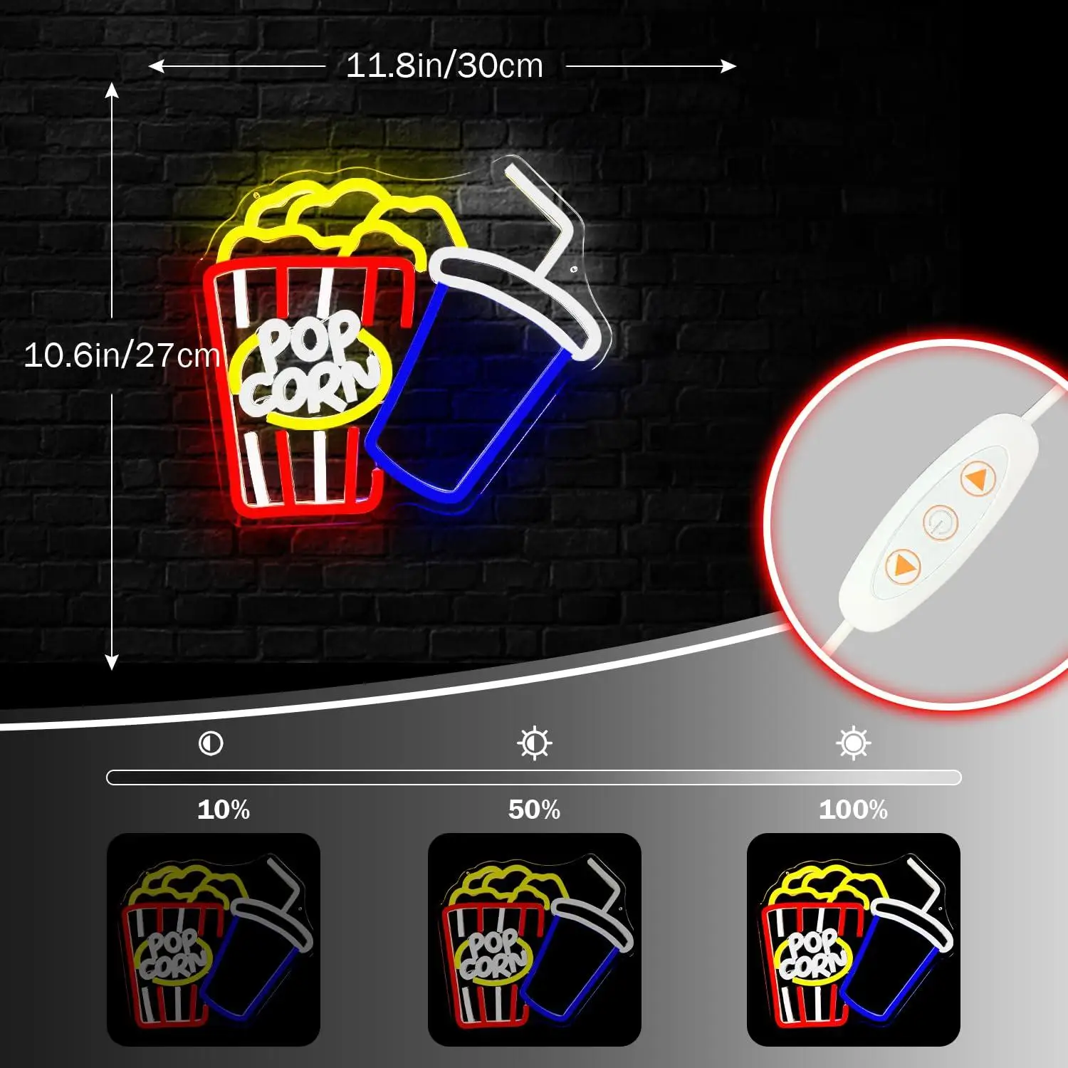 Popcorn & Drink Neon Sign USB Dimmable LED Neon Light for Cinema Snack Bar Dining Car Dessert Shop Movie Party Wall Decorations