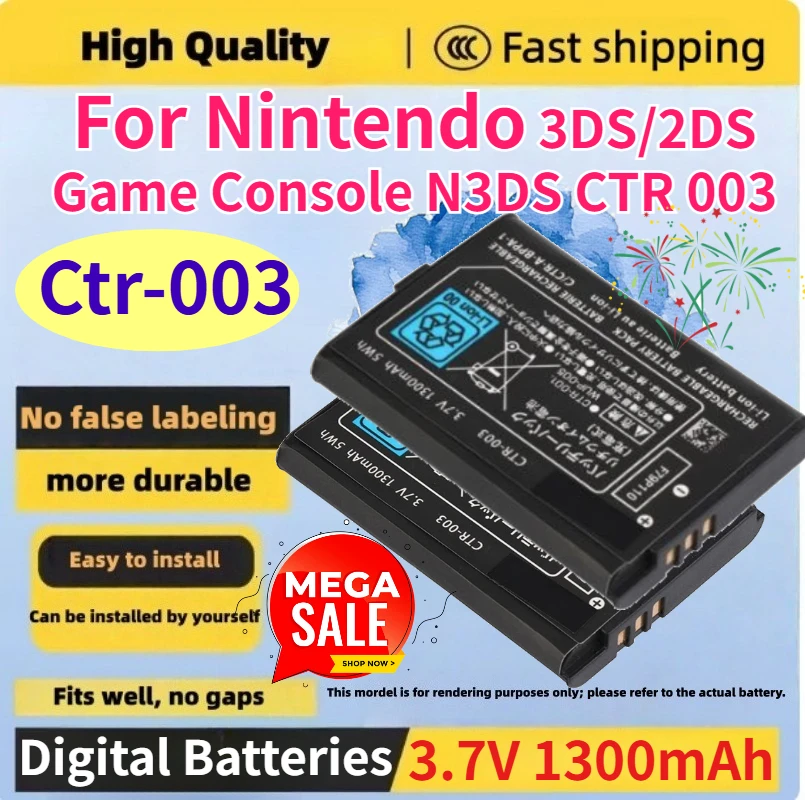 High-Quality Battery 800/1300mAh Ctr-003 for Nintendo 3DS/2DS Game Console N3DS CTR 003 Rechargeable Cell