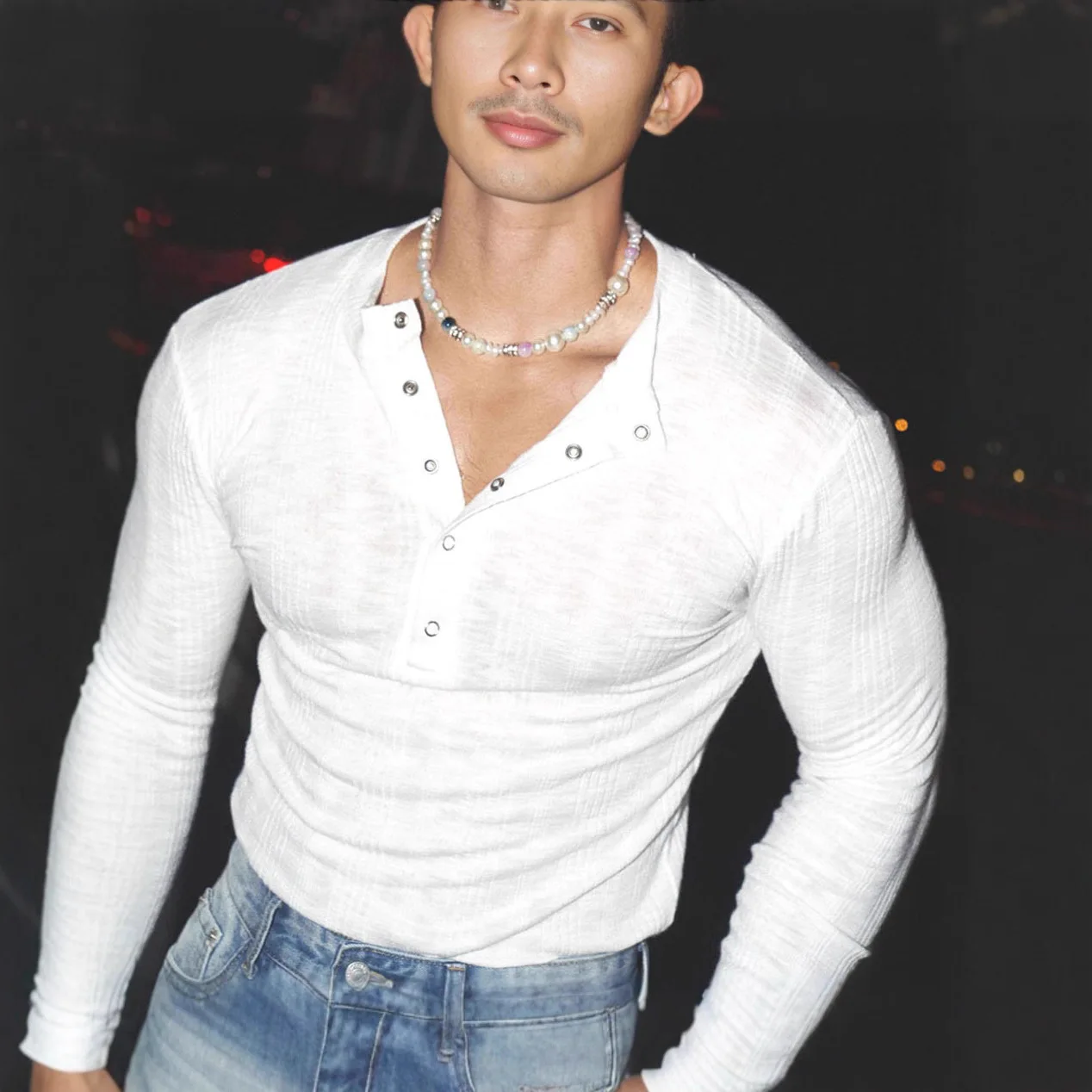 Man Base Layer 2026 New High Stretch Knit Henry Shirt For Men Half Button Slim Fit Long Sleeve T Shirt Thin Breathable Tee Top