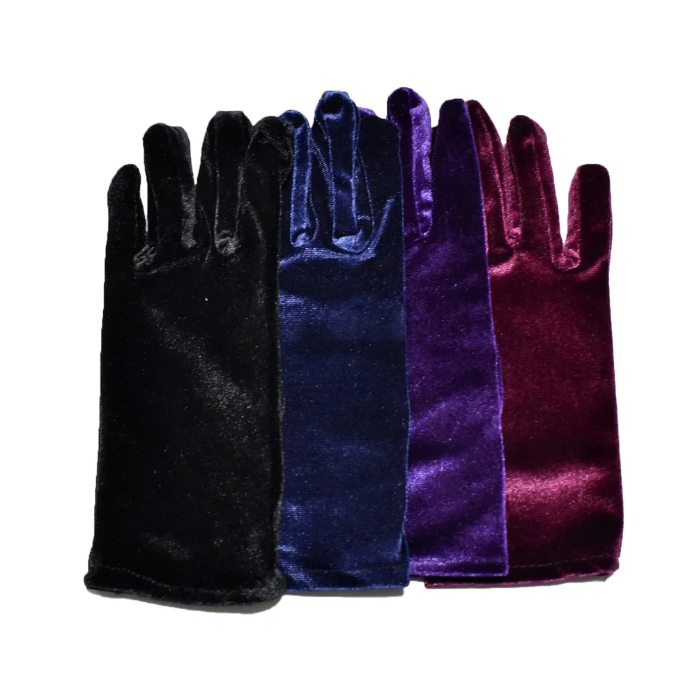 Short Opera Velvet Gloves for Women Flapper Stretchy Wrist Length Banquet Gloves Tea Wedding Party Costume Gloves