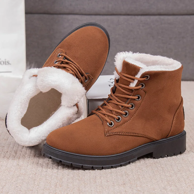 Women’s Casual Non-Slip Boots Female Lace-up Soft Lightweight Thickening Boots Plugging Warm Comfortable Flat ShoesFor Winter