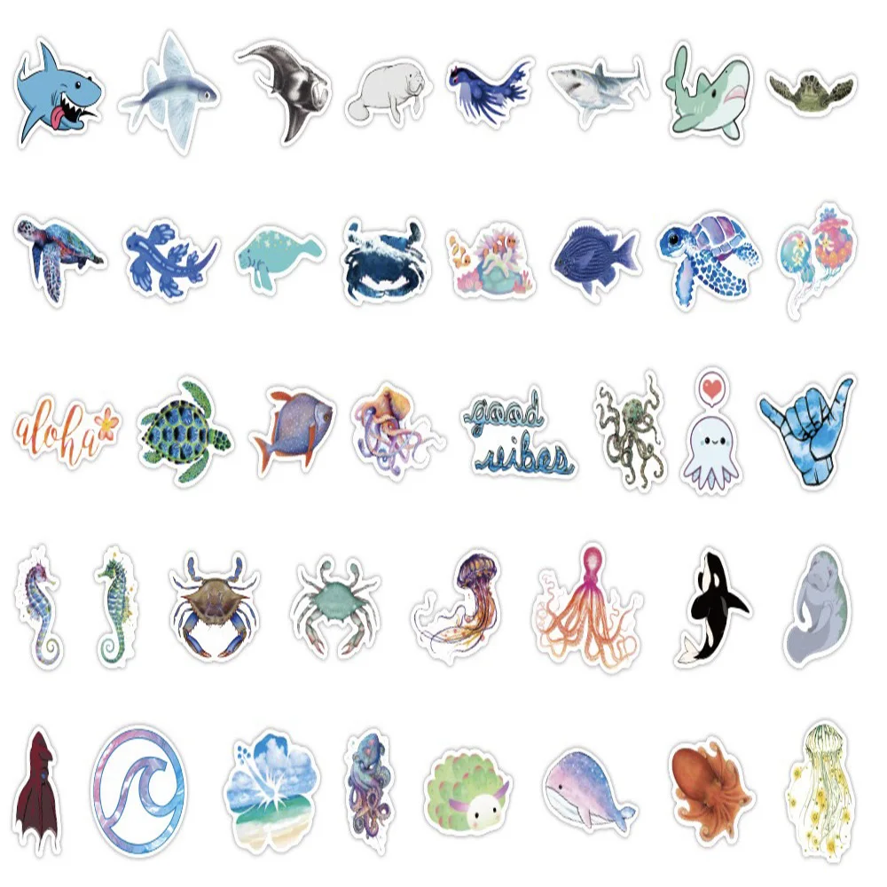 10/30/50/100PCS Sea World Animals Cartoon Sticker DIY Diary Laptop Luggage Skateboard Graffiti Decals Fun for Kid