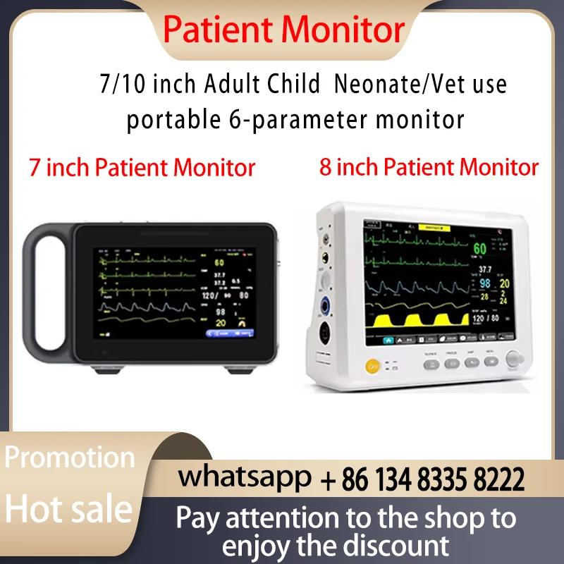 7/8 inch Newborn adult/Vet use portable 6-parameter patient monitor ECG/NIBP/PR/SPO2/RESP/TEMP vital signs monitor