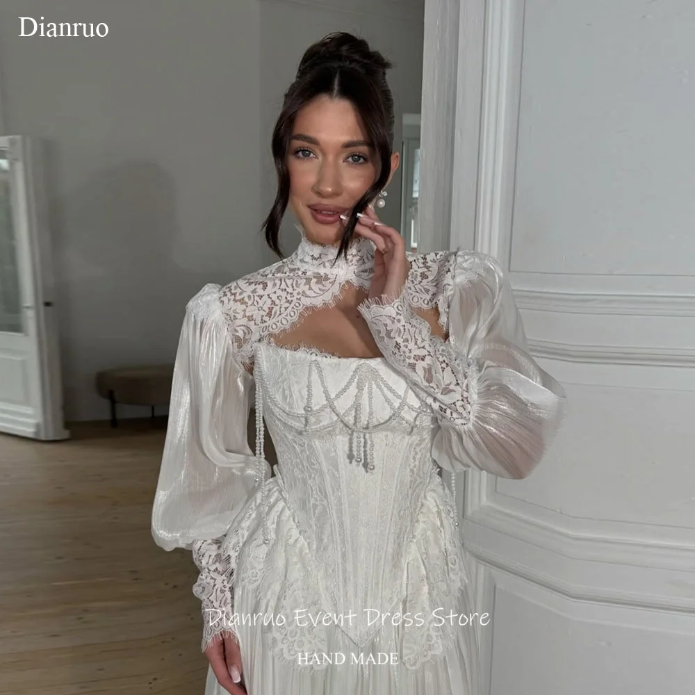 Dianruo Puff Sleeve Wedding Dresses Delicate Pearl Bead Fringe платье на выпускной Maxi Shimmer Dress Party Dresses Customized