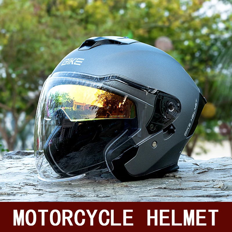 Four Seasons Universal Retro Motorcycle Half Helmet Double Lens Built-in Sunshade Three-Quarters Helmet 3/4 Half Helmet Men and