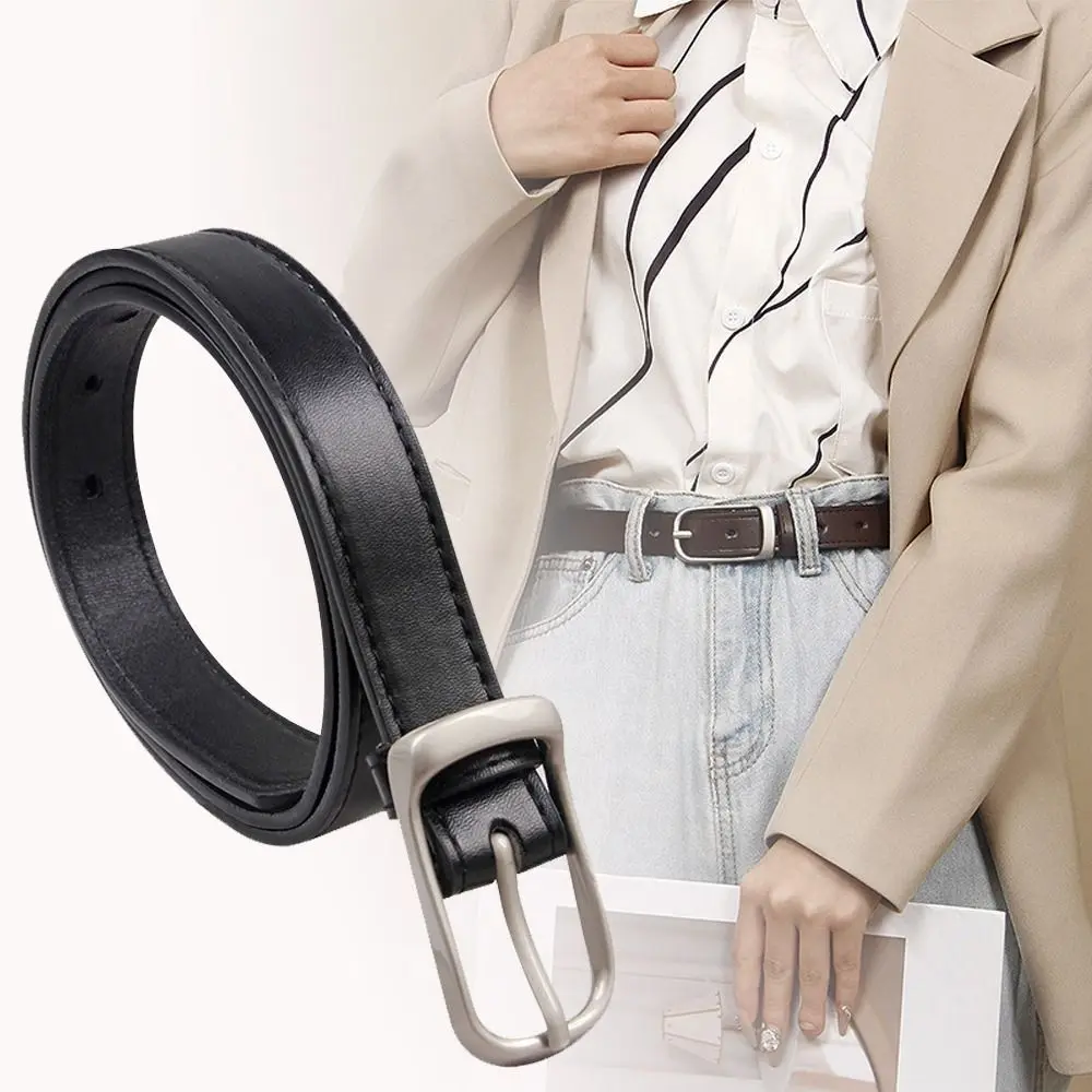 حزام مشبك بدبوس بسيط للنساء ، موضة متعددة الاستخدامات ، جلد ناعم ، حزام خصر رفيع
